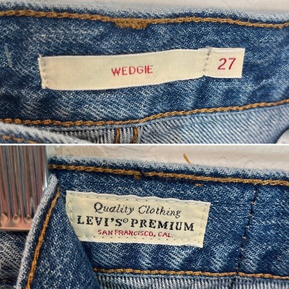 Levi's Premium Wedgie Jeans Denim Size 27 Raw hem Button Fly 100% cotton - Picture 8 of 12